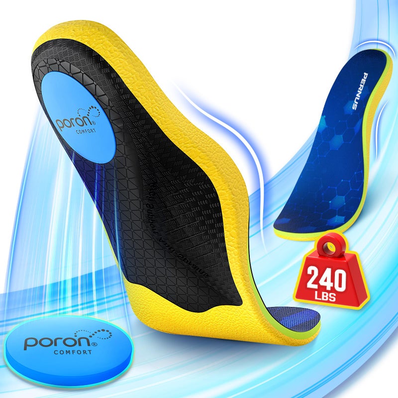 Pernus 240+lbs Plantar Fasciitis Relief Insoles Men  Comfort PORON Shoe Inserts for Women  Heavy Duty High Arch Support Inserts for Pain Relief Absorb Shock  Work Boot Orthotic Insoles Flat Feet & Pronation - Image 1